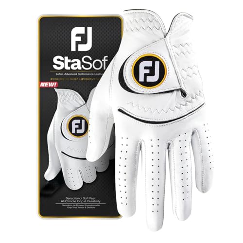 FootJoy Men's StaSof Golf Glove, White, Medium/Large, Worn on Left Hand