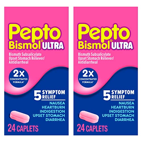 Pepto Bismol Caplets Ultra for Nausea, Heartburn, Indigestion, Upset Stomach, and Diarrhea - 5 Symptom Fast Relief, 48 Total (2 Packs of 24)