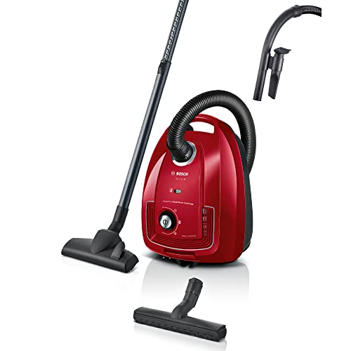 (-53%) Bosch Hausgeräte Staubsauger mit Beutel Serie 4 BGD38RD1H, nachhaltig, Hygiene-Filter, 10 Jahre Motorgarantie, Hartbodendüse, Zubehör-Clip, Polsterdüse, Fugendüse, hohe Saugkraft, 600 W, rot