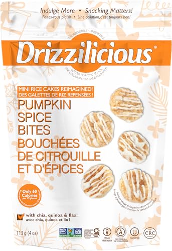 Drizzilicious Mini Rice Cakes - Rice Crisps, Healthy Snack for Adults and Kids, Flavored Rice Cakes, Vegan, Gluten Free, Only 90 Calories Per Serving - Pumpkin Spice, 4 oz (Pack of 2)