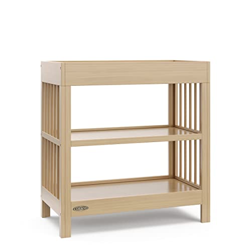 Graco Teddi Changing Table with Water-Resistant Changing Pad (Driftwood) - GREENGUARD Gold Certified, Includes Bonus Water-Resistant Changing Pad with Safety Strap, 2 Shelves, Easy-to-Match
