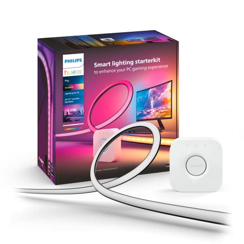 (-24%) Philips Hue White & Color Ambiance Play Gradient, PC Lightstrip für 24-27 Zoll, dimmbar, 16 Mio. Farben, steuerbar via App, Starter Set, inkl. Hue Bridge, kompatibel mit Amazon Alexa (Echo, Echo Dot)