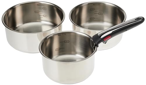 (-61%) Tefal Ingenio Preference On 4-teiliges Kasserollenset, 16/18/20 cm, Topfset abnehmbarer Griff, Topfset Induktion stapelbar, platzsparend, einfache Handhabung und Reinigung, Edelstahl, L898S3