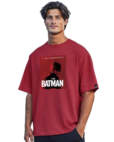 Bewakoof X DC Batman Men's Cotton Graphic Print Oversized Fit Half Sleeve Round Neck T-Shirt | Casual Wear | Street Wear | Oversized t Shirt for Men C