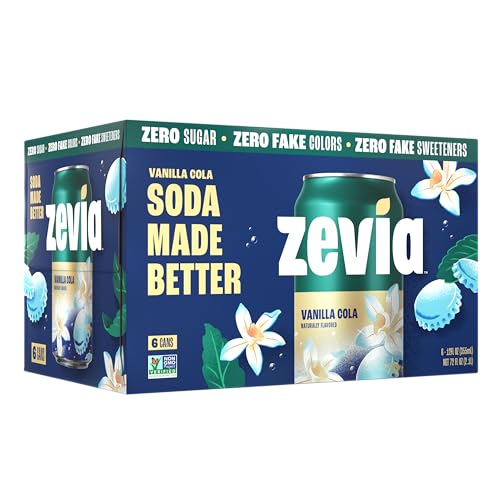 Zevia Zero Calorie Soda, Vanilla Cola, 12 Ounce Cans (Pack of 6)