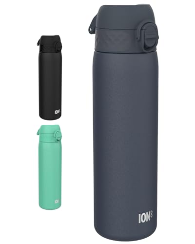 ION8 Lichtgewicht Stalen Kinderwaterfles, 400 ml/13 oz, Zonder Isolatie, Lekvrij, Makkelijk te Openen, Veilige Vergrendeling, Vaatwasserbestendig, Flipdop, Draaggreep, Duurzaam, Asmarine