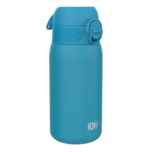 ion8 Botella Agua Inox Ligero para Niños, 400ml, Sin Aislamiento, a Prueba de Fugas, Fácil de Abrir, Cerradura Segura, Aptas para Lavavajillas, Fácil de Limpiar, Resistente a Rayones, Azul