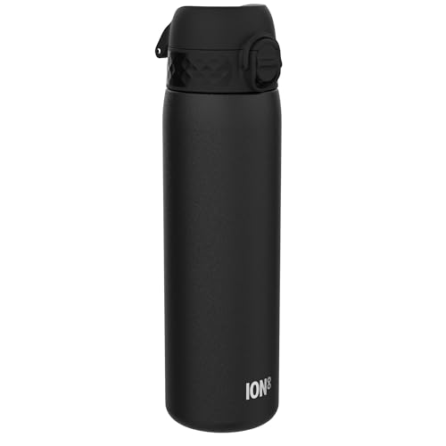 ION8 Vacuüm Geïsoleerde Stalen Waterfles, 500 ml/18 oz, Lekvrij, Makkelijk te Openen, Veilige Vergrendeling, Vaatwasserbestendig, Past in Bekerhouders, Draaghendel, Krasbestendig, Drinkfles Zwart