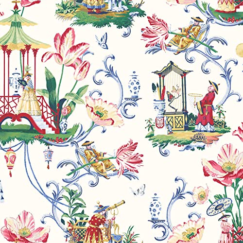 Surface Style - Peel and Stick Designer Wallpaper, Premium Whimsical Wallpaper for Bedroom, Powder Room, Kitchen, Self Adhesive, Vinyl, 30.75 Sq Ft Coverage (East of The Moon Collection, Porcelain)