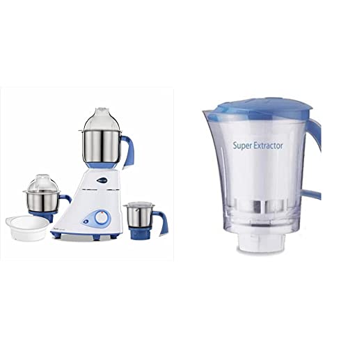 Preethi Blue Leaf Diamond MG-214 mixer grinder 750 watt (Blue/White), 3 jars with 2yr Guarantee & Lifelong Free Service & Preethi Super Extractor MGA-