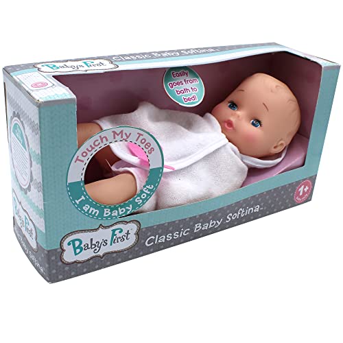 Baby's First Bathtime Baby Softina with White Bath Towel and Feel So Real Skin - Safe for Children 1 Year & Up