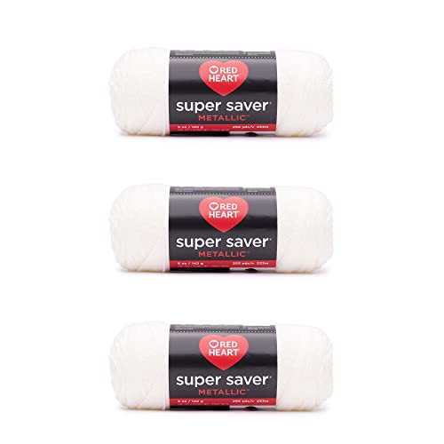 Red Heart Super Saver Metallic White Yarn - 3 Pack of 5oz/142g - Acrylic - 4 Medium (Worsted) - 255 Yards - Knitting/Crochet