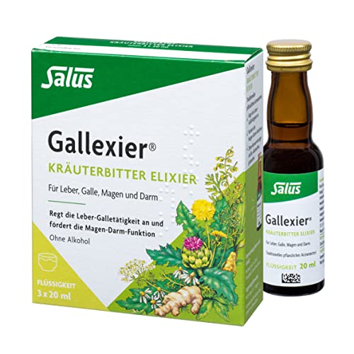 🔥 STARKER PREIS (-43%) Salus Gallexier Kräuterbitter Elixier - freiverkäufliches Arzneimittel - für Leber, Galle, Magen und Darm - fördert die Magen-Darm-Funktion - alkoholfrei - Flüssigkeit mit 3x 20ml