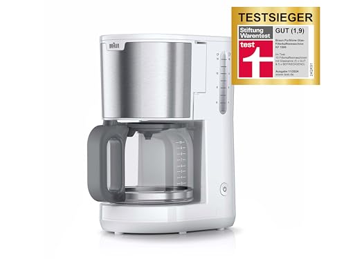 (-35%) Braun PurShine KF 1500 WH Kaffeemaschine - Filterkaffeemaschine mit Glaskanne für bis zu 10 Tassen, OptiBrew-System, Automatische Abschaltung, 1000 Watt, Weiß, KF1500WH