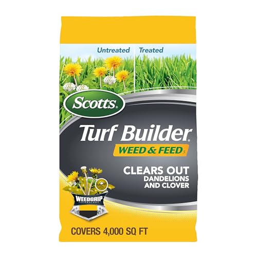 Scotts Turf Builder Weed and Feed5, Weed Killer Plus Lawn Fertilizer, Controls Dandelion and Clover, 4,000 sq. ft., 11.32 lbs.
