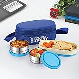 CELLO Double Treat Stainless Steel Lunch Box with Bag Blue