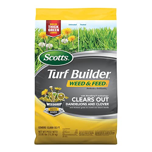 Scotts Turf Builder Weed and Feed5, Weed Killer Plus Lawn Fertilizer, Controls Dandelion and Clover, 12,000 sq. ft., 33.95 lbs