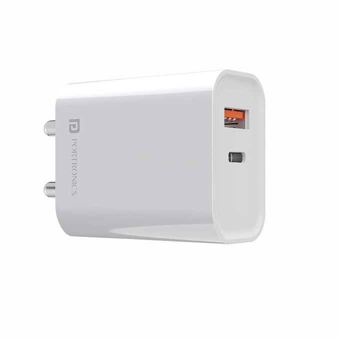 Portronics Adapto 45 22.5W Max Output USB & Type-C Dual Output Super Fast Charger,Wall Adapter Power Delivery 3.0& USB A Fast Charge Adaptor for iPhon