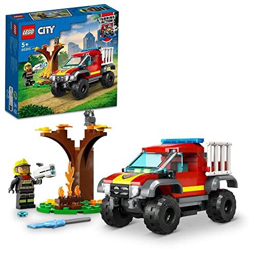 LEGO 60393 City Sauvetage en Tout-Terrain des Pompiers, Cadeau de Noël, Jouet Camion avec Lanceur d'Éléments d'eau, Minifigurine Pompier et Chat, Garçons et Filles de 5 Ans