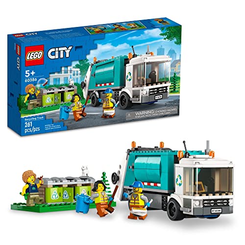LEGO 60386 City Le Camion de Recyclage, Jouet pour Un Mode de Vie Durable, Camion-Poubelle avec 3 Bacs de Triage, Jeu Éducatif, Idée Cadeau Enfants 5 Ans