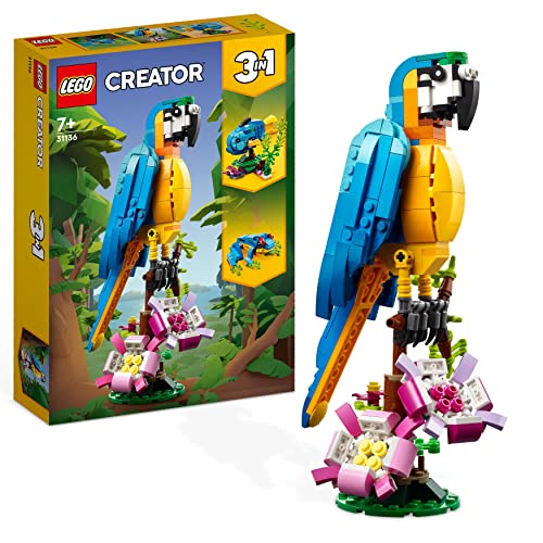 (-32%) LEGO Creator 3in1 Exotischer Papagei - Konstruktionsspielzeug mit DREI Tierfiguren - Spielzeug mit Papagei, Fisch und Frosch Minifiguren - Kreatives Geschenk für Mädchen und Jungen ab 7 Jahren 31136