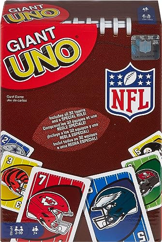 Mattel Games Giant UNO NFL Game for Kids, Adults & Family with Oversized Cards