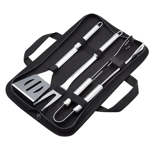 Amazon Basics 4-Piece Stainless Steel Barbeque Grilling Tool Set with Carry BagGrilljoy 46PC Griddle Accessories Set wi