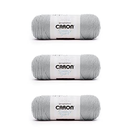 Caron Simply Soft Feathered Gray Yarn - 3 Pack of 170g/6oz - Acrylic - 4 Medium (Worsted) - 315 Yards - Knitting/Crochet