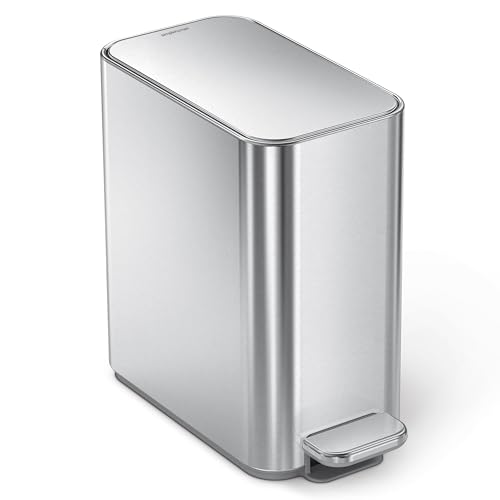 simplehuman Small Bathroom Trash Can with Lid, Stainless Steel Waste Basket, 5 Liter / 1.3 Gallon, Brushed
