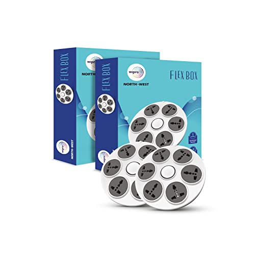 Wipro North West UFO 6+1 Flex Box with 6 Universal Socket & Single Switch | 2 meter long Extension Cord | Ultra smooth Rotation | Round Powerstrip for