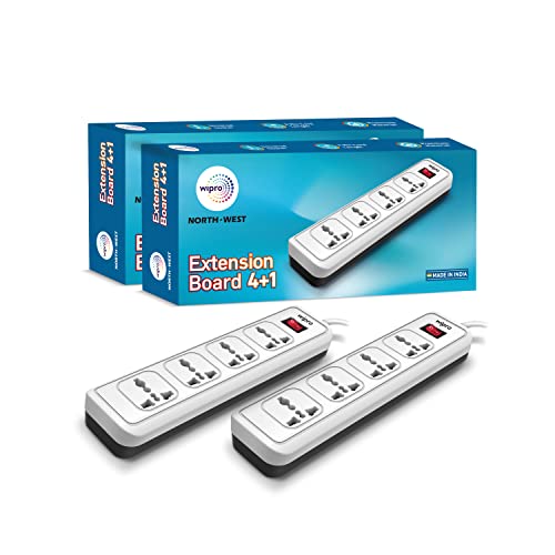 wipro 4+1 Extension Board | 4 Universal Socket with Single Switch | 2 Meter Long Cord | Child Safety | Auto Cutoff | Fire Resistant | Multiplug Socket