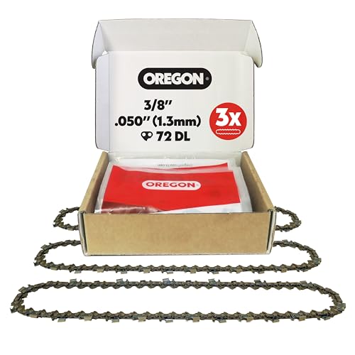 Oregon 3-Pack E72 PowerCut Replacement Chainsaw Chain for 20-Inch Guide Bars, 72 Drive Links, Pitch: 3/8", .050" Gauge,Grey