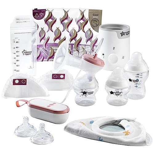 Tommee Tippee Complete Breastfeeding Kit, Single Electric Breast Pump, Food and Bottle Warmer, Baby Bottles, Breast Pads and Milk Storage Bags