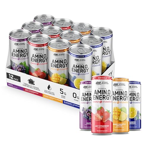 Optimum Nutrition Amino Energy Sparkling Hydration Drink, Electrolytes, Caffeine, Amino Acids, BCAAs, Sugar Free, 12 Fl Oz, Variety Pack of 12 (Packaging May Vary)
