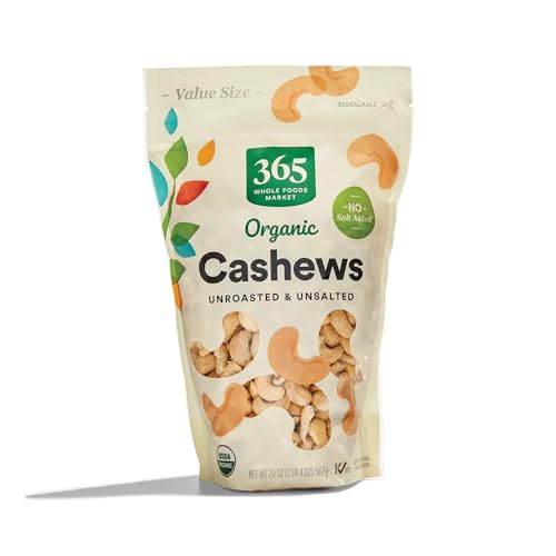 365 by Whole Foods Market, Organic Cashews, Unroasted and Unsalted, Value Size, 20 Ounce