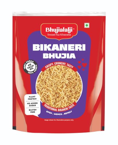Bhujialalji Bikaneri Bhujia (pack of 1) 1kg | No Palm Oil | Rajasthani Bhujia Namkeen with Dew beans,gram flour and indian Spices | All time favourite