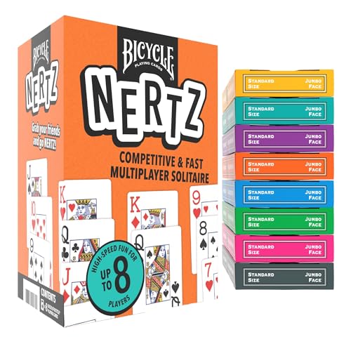 Bicycle Nertz Card Game (Solitaire) , 8 Decks of Jumbo Index Playing Cards, Fast-Paced Multiplayer Family Card Game for Kids and Adults, Classic Bicycle Cards, Up to 8 Players