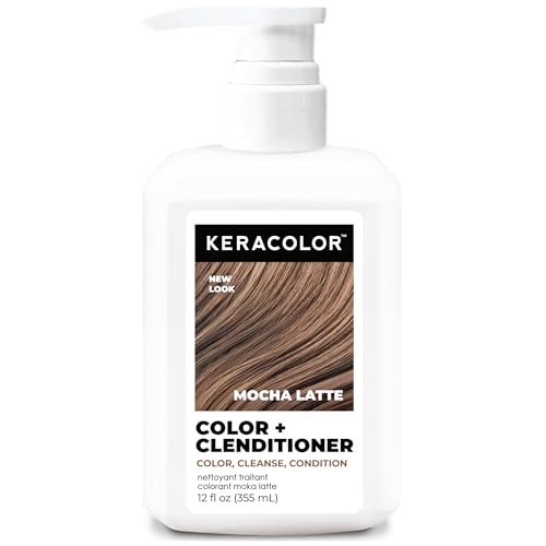 Keracolor Color + Clenditioner 3-in-1 Color-Depositing Conditioner, Gently Cleanses & Conditions, Semi-Permanent Mocha Latte Hair Color, 12 Fl Oz