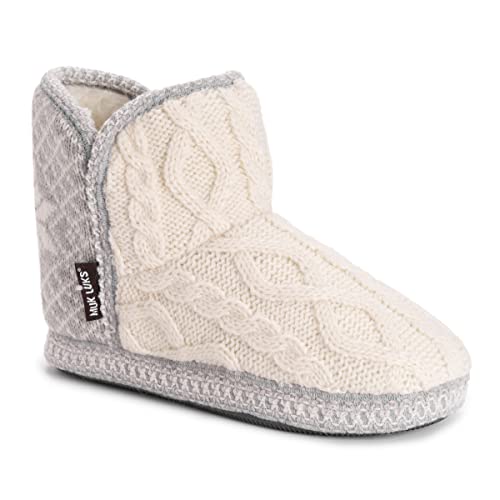 MUK LUKS Women's Leigh Slipper, Ivory/Grey, 11-12