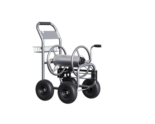 Giraffe Tools Hose Reel Cart, Hose Cart with Wheels Heavy Duty, Industrial Hose Reels for Outside, 250-Feet of 5/8" Hose Capacity, Hose Guide Pre-Installed, Grey