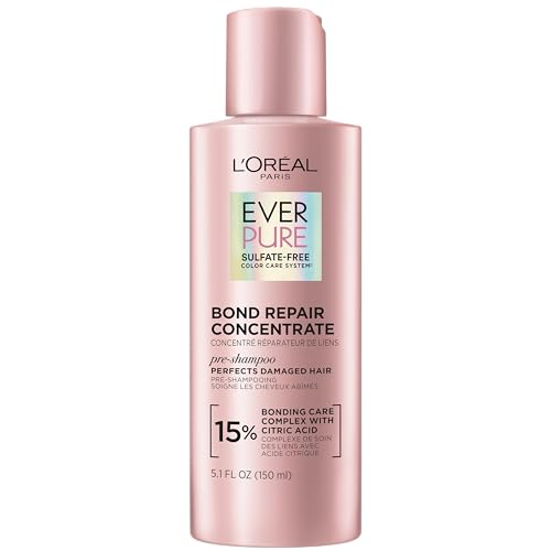L'Oreal Paris Sulfate Free Bond Repair Pre Shampoo Treatment, Hair Repair for Colored, Bleached or Damaged Hair, EverPure, 5.1 Fl Oz