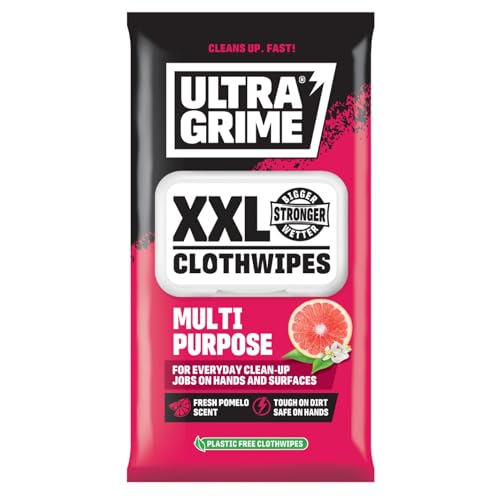 UltraGrime Multi-Purpose Wet Wipes Pomelo Scented Cleaning Cloths Plastic-Free Hand Wipes For Home, Kitchen, Toilet, Floor & Surface Cleaning XXL Large Heavy-Duty Family Wet Cloths
