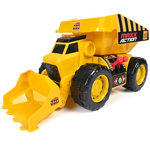 Maxx Action 19'’ 2-N-1 Motorized Dig Rig – Excavator and Dump Truck Toy with Joystick Control for Toddlers | Gift for Kids 3+ | Lights, Sounds & Interactive Construction Vehicle, Batteries Included