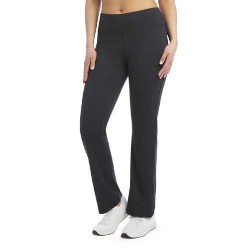 Jockey Women's Slim Flare Interlock Yoga Pants, Deep Black, Medium