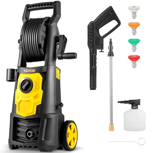 VEVOR Electric Pressure Washer, 2000 PSI, Max 1.65 GPM Power Washer w/ 20 ft Hose &amp; Reel, 4 Quick Connect Nozzles, F