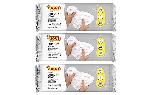 Jovi Air Dry - Arcilla de secado al aire blanca, 3 x 500 gr, sin gluten | Pasta de modelaje endurecible sin horno, no tóxica, Manualidades para niños y adultos