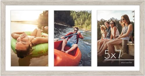 Americanflat 5x7 Picture Frame Collage with Shatter-Resistant Glass - Fits Three 5x7 Photos or Use as One 8x16 Frame - Signature Collection - Collage Frames for Tabletop and Wall Display - Driftwood