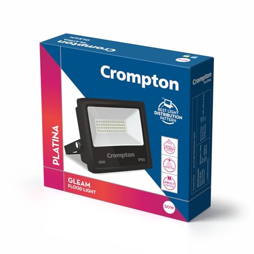 Crompton Gleam Neo LED Flood Light 50W Cool Day Light | Pack of 1 | Outdoor Waterproof Security Light | Wide Angle Beam for Monument Lighting, Shops, 