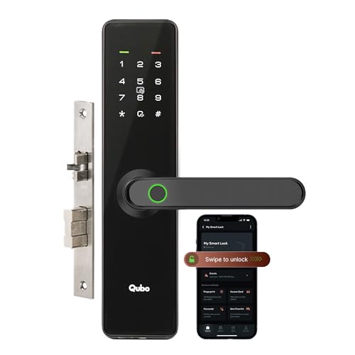 QUBO Smart Door Lock Essential from Hero Group | 7-Way Unlocking | Mobile App | Fingerprint | OTP Remote Unlocking | PIN | RFID Card | Mechanical Key
