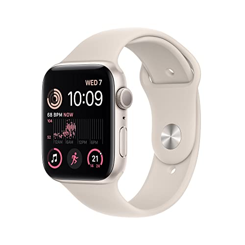 Apple Watch SE (2nd Gen) [GPS 44 mm] Smart Watch w/Starlight Aluminium Case & Starllight Sport Band. Fitness & Sleep Tracker, Crash Detection, Heart R